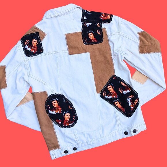 SOLD Handmade, Upcycled Elvis Presley Patchwork, Denim Jacket Size XS - Picture 2 of 4